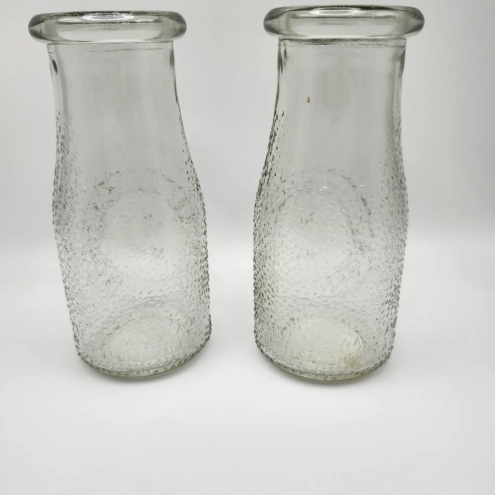 Set of two (2) Heritage Co. Vintage Milk Bottles. Roughly 5x3.5 inches. Cute! - Picture 2 of 5